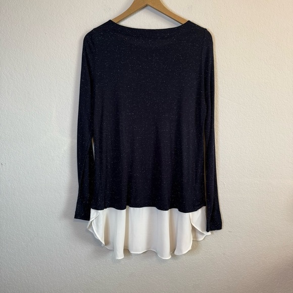 LOFT Navy Blue Speckled Chiffon Layered Look Long Sleeve Shirt Top Size Medium - Picture 5 of 10